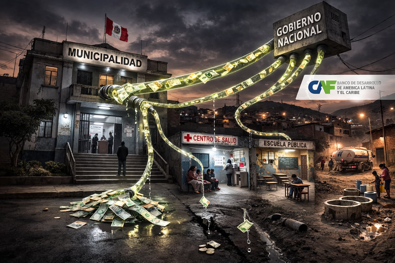 El informe del CAF también hace comentarios sobre la descentralización en el Perú. En un aspecto concreto utiliza el caso de este país para hablar de cómo su aplicación no ha permitido, en todos los casos, evitar duplicaciones en las actividades de los diferentes niveles de gobiernos. Foto: ChatGPT, Alessandro Azurín, Diario Gestión.