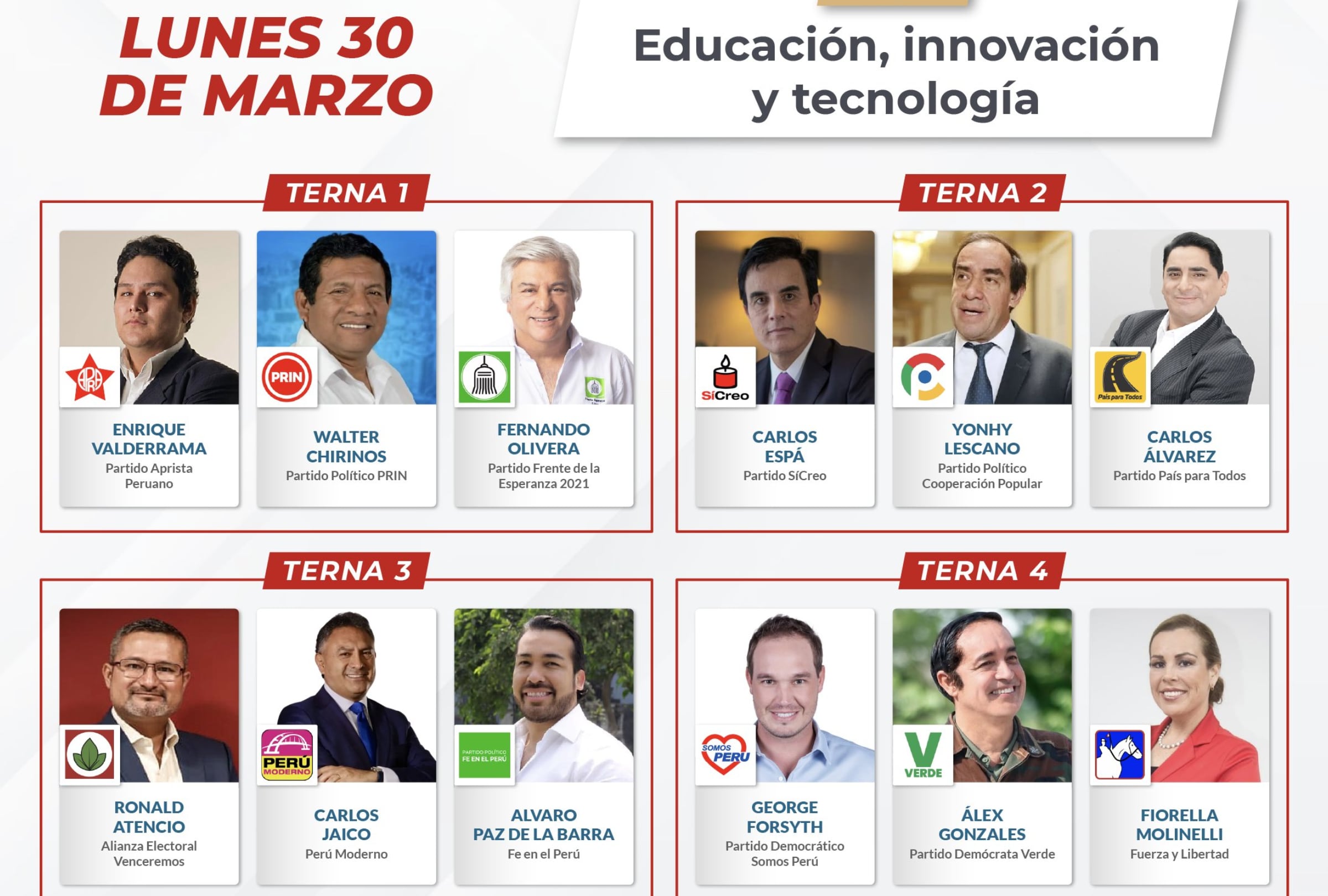 SAN BORJA, LIMA (PERÚ), 30/03/2026.- Empleo, emprendimiento y educación serán los ejes del debate presidencial del JNE de este 30 de marzo, donde 12 candidatos buscarán convencer al electorado rumbo a las Elecciones Generales 2026. FOTO DEL JNE