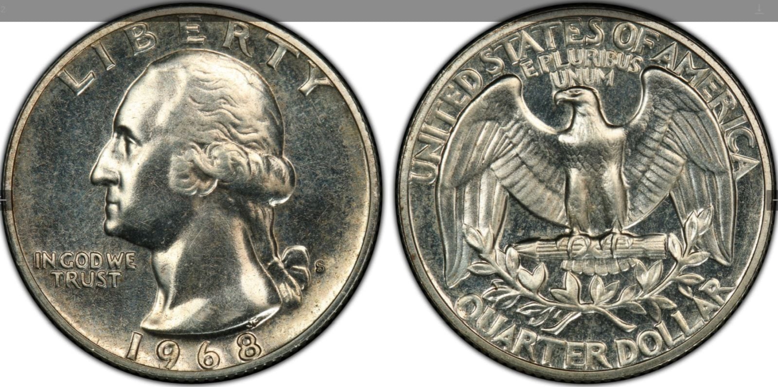 Cuarto de dólar de Washington de 1968 fue subastado en 2022 por casi 12 mil dólares (Foto:Heritage Auctions)