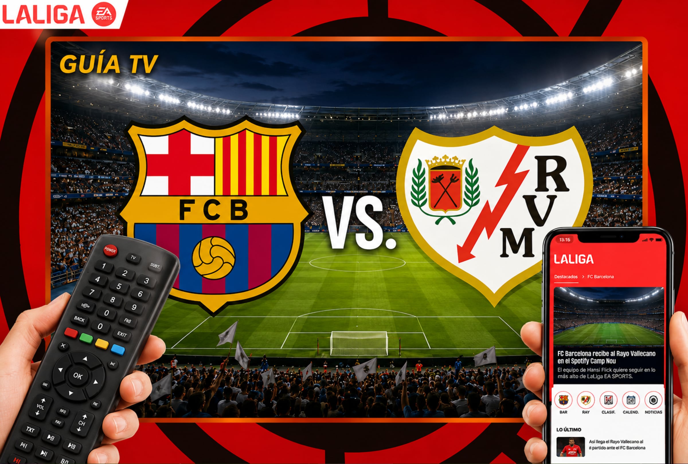 MADRID (ESPAÑA), 31/08/2026.- Lista de horarios y canales de televisión para ver el partido FC Barcelona vs. Rayo Vallecano EN VIVO ONLINE EN DIRECTO hoy por la Jornada 3 de LaLiga EA Sports 2026-27 en el Estadio Spotify Camp Nou, España. FOTO DE NOÉ YACTAYO CON IMÁGENES DE LALIGA EA SPORTS