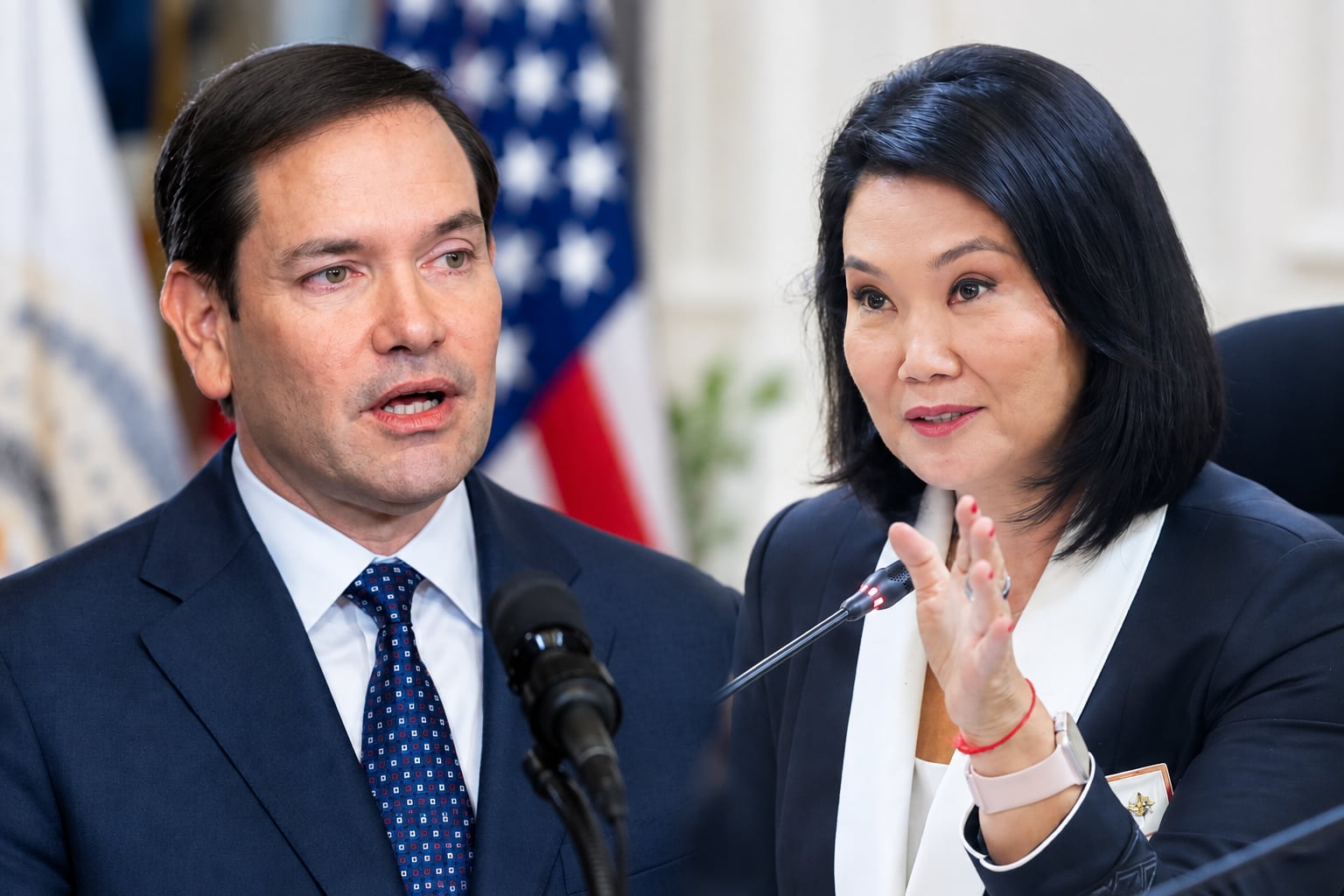 Secretario de Estado de EE.UU. Marco Rubio se reúne este jueves con presidenta del Perú, Keiko Fujimori en Lima. (Foto: Composición GEC)