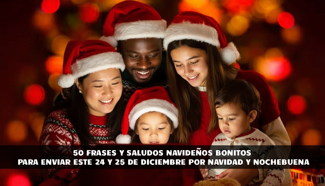 Los mejores saludos navideños para enviar este 24 y 25 de diciembre. Celebra la Nochebuena con frases bonitas y llenas de amor para compartir por WhatsApp. ¡Que la magia te envuelva! | Foto: Imagen creada por El Comercio MAG utilizando la IA de Gemini / Composición Gestión Mix