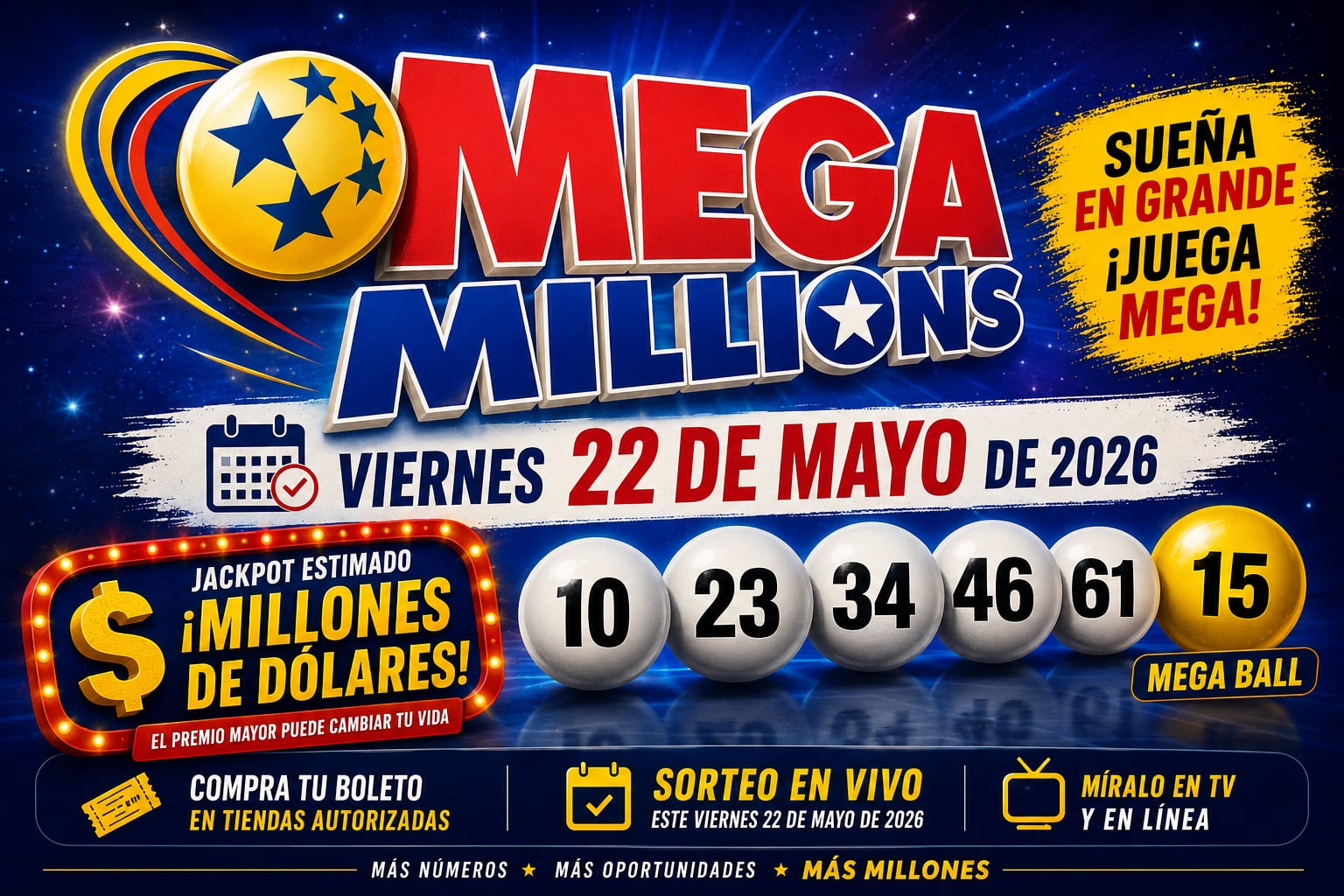 No te pierdas el sorteo del Mega Millions de hoy 22 de mayo de 2026 (Imagen hecha por Gestión con apoyo de la IA Chat GPT)