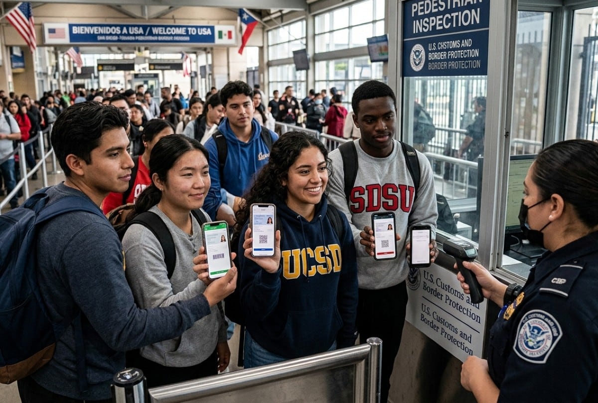 CBP permite ahora un cruce más rápido en la frontera San Diego-Tijuana gracias a carriles exclusivos para universitarios. | Crédito: Imagen creada por El Comercio MAG usando Gemini