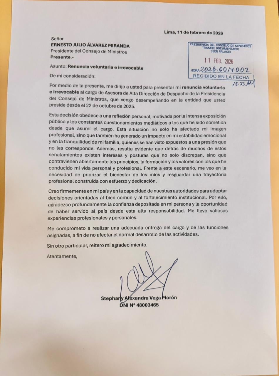 Renuncia Stephany Vega. Foto: Gestión.