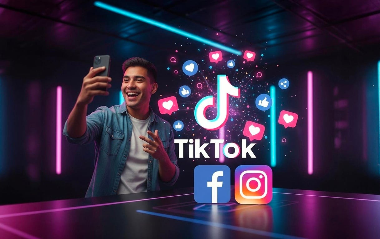 TikTok supera a Facebook e Instagram. Fotocomposición Gestión - Perplexity