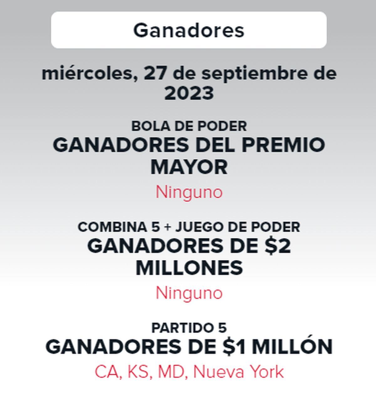 No hubo ganador del premio mayor del 27 de septiembre (Foto: Powerball)