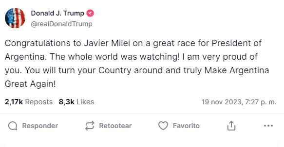 Donald Trump felicitó a Javier Milei