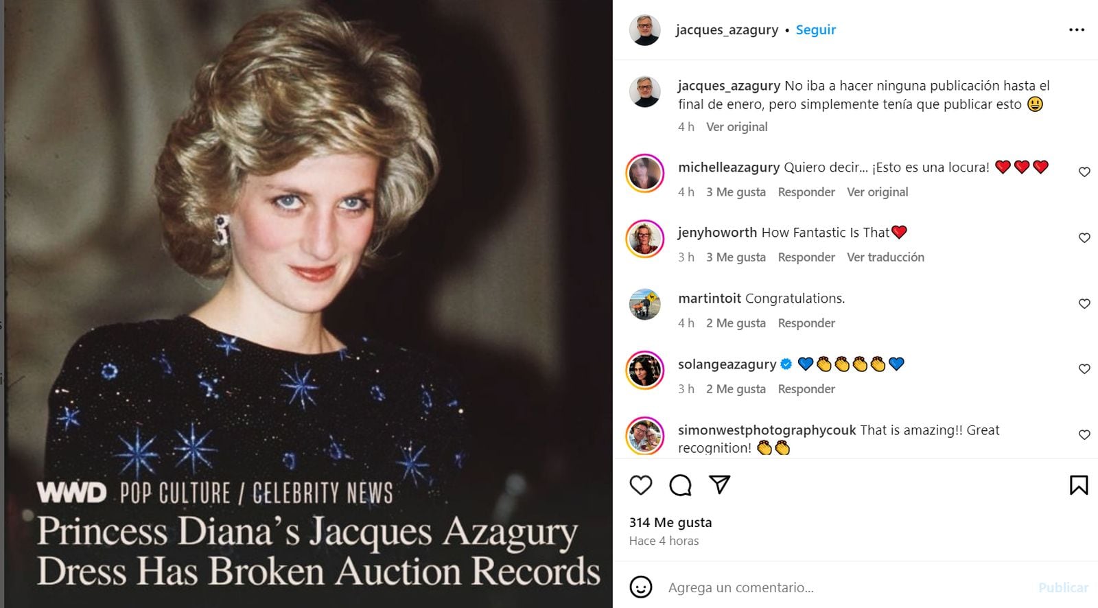 Subasta de vestido de Diana diseñado por Jacques Azagury (Foto: Jacques Azagury)