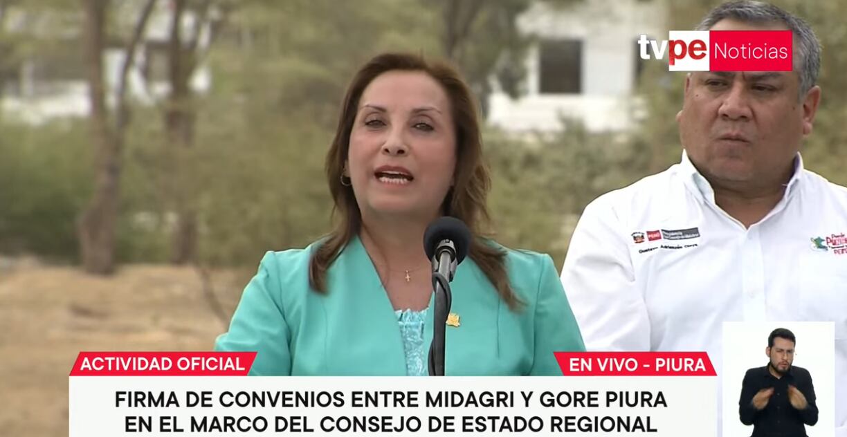 La mandataria Dina Boluarte usa las conferencias de prensa, denominadas "actividades oficiales" para difundir sus mensajes mediante el canal del Estado. Foto: Captura TV Perú.