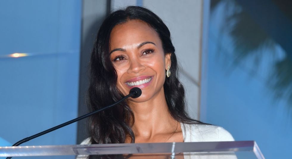 Actress Zoe Saldana speaks at her Hollywood Walk of Fame Star ceremony on May 3, 2018 in Hollywood, California where Saldana was the recipient of the 2,637th Star in the category of Motion Pictures. / AFP / Frederic J. BROWN