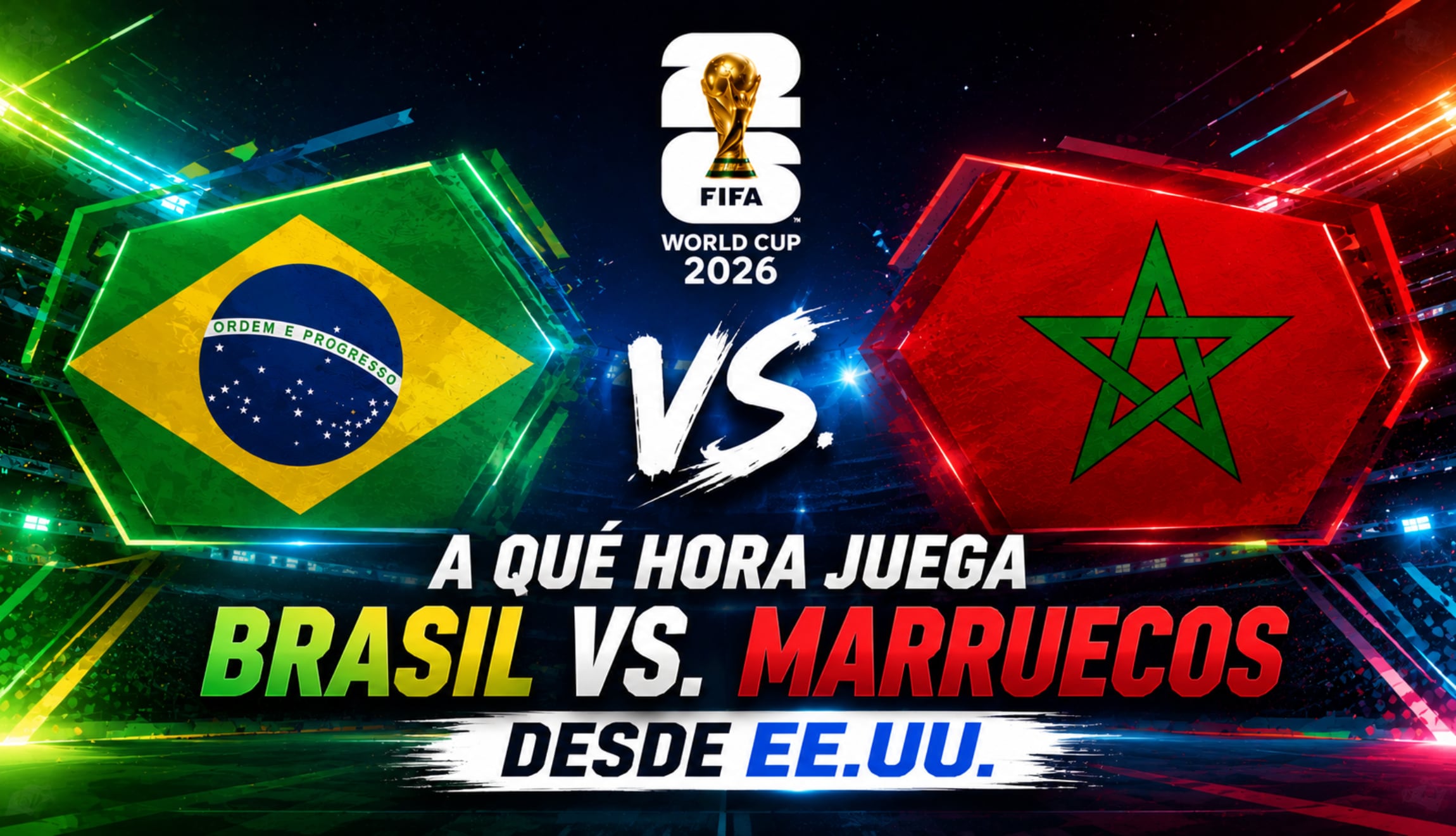 Consulta la hora de inicio del partido de Brasil vs. Marruecos desde Estados Unidos en principales ciudades como California, Florida y Texas, por la Copa Mundial de Fútbol 2026. (Foto: Imagen creada por Gestión Mix utilizando la IA de Chat GPT)