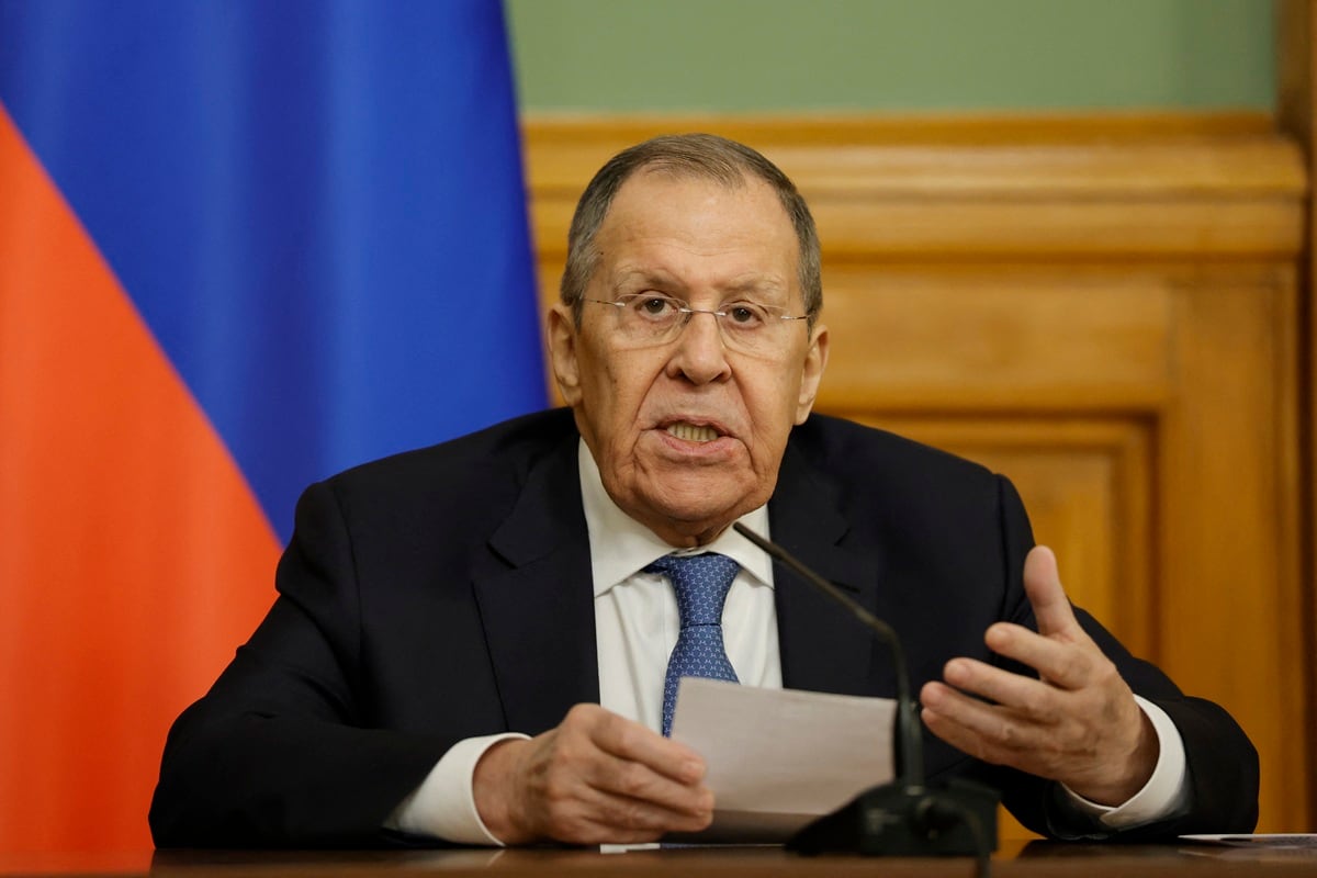 El ministro de Asuntos Exteriores de Rusia, Serguéi Lavrov, habla durante una rueda de prensa en Moscú, el 16 de marzo de 2026. (TATYANA MAKEYEVA / POOL / AFP)