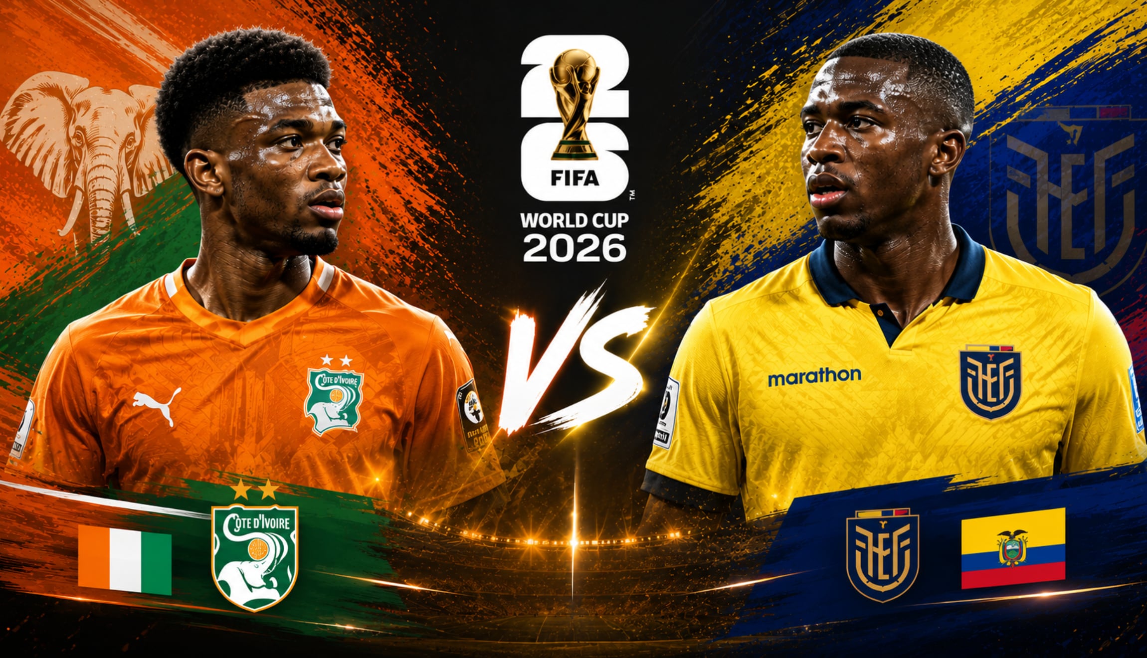 Consulta quién es el ganador del partido de Ecuador vs. Costa de Marfil hoy, domingo 14 de junio, en lo que fue el partido del Grupo E de este Mundial de Fútbol 2026. (Foto: Imagen creada por Gestión Mix utilizando la IA de Chat GPT)