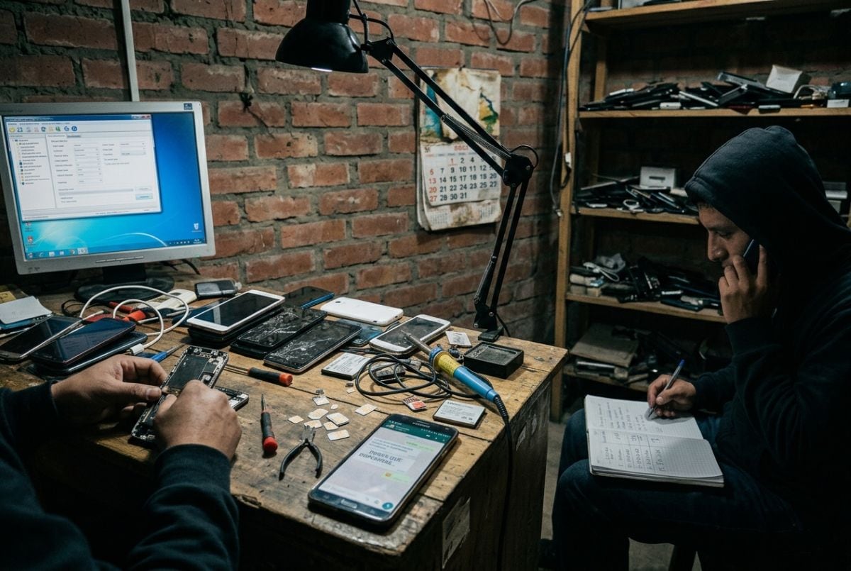 El robo de celulares puede ser el primer eslabón de una cadena que incluye la comercialización ilegal de equipos y su utilización para otros delitos. Foto: Composición Gestión - Gemini.