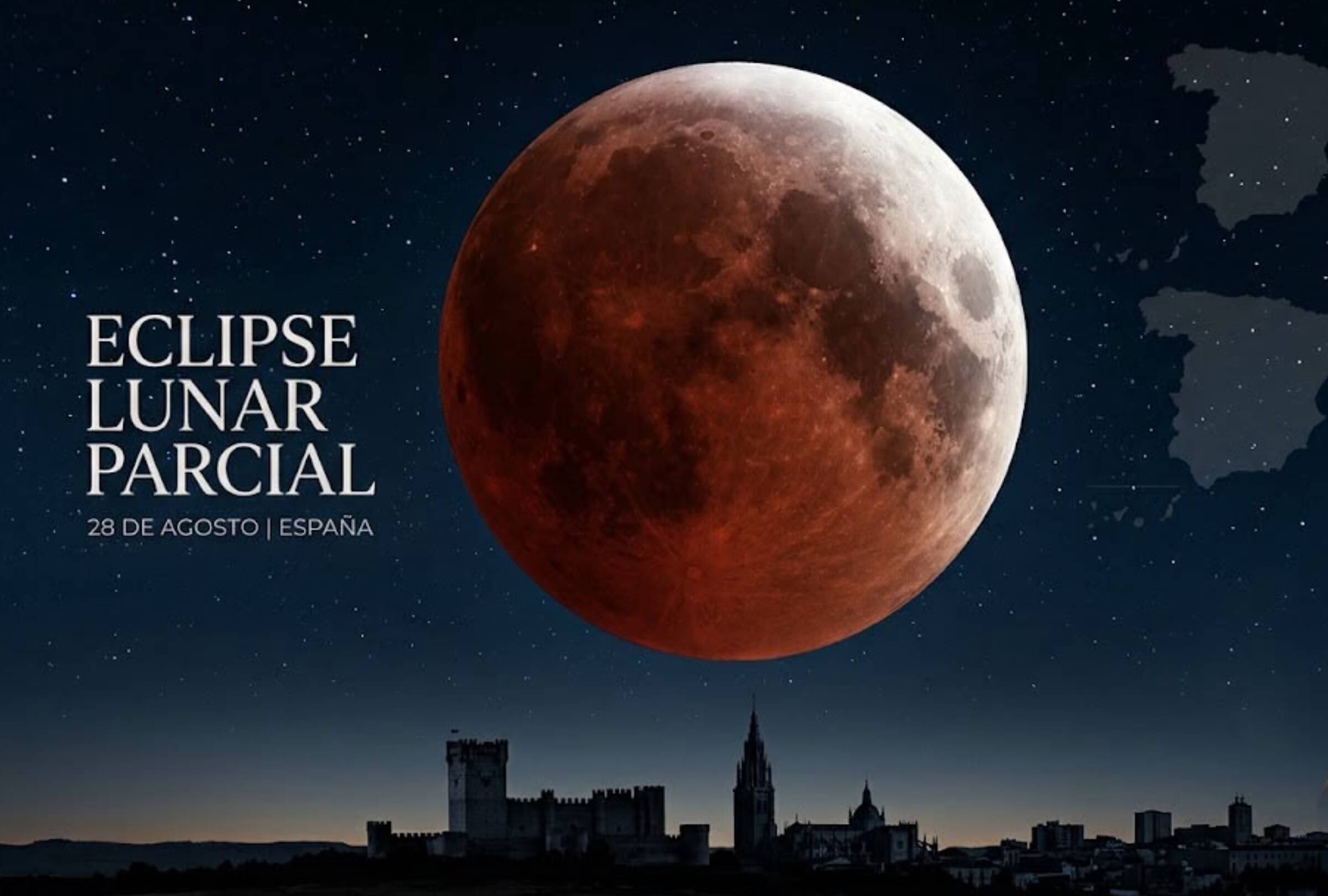 ESPAÑA. (28-08-2026).- Hora y dónde ver el eclipse lunar parcial que se realizará el viernes 28 de agosto en España. Un evento importante que no te lo puedes perder. FOTO: Imagen creada por la IA de Gemini.