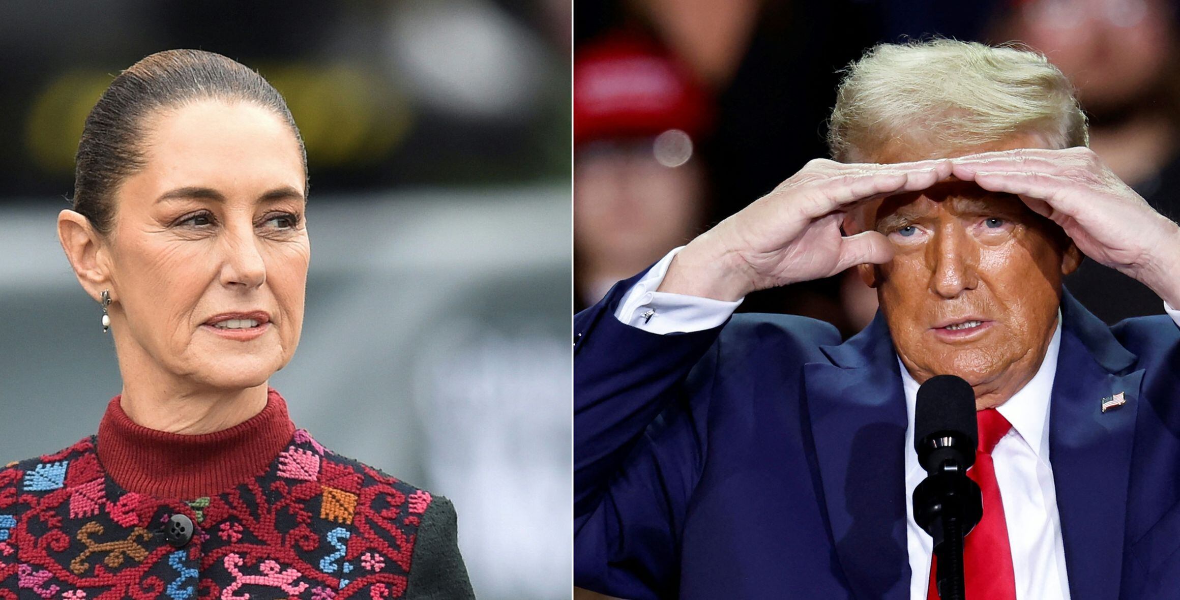 La presidenta de México Claudia Sheinbaum, y su homólogo de Estados Unidos, Donald Trump (Foto: Rodrigo Oropeza and KAMIL KRZACZYNSKI / AFP)