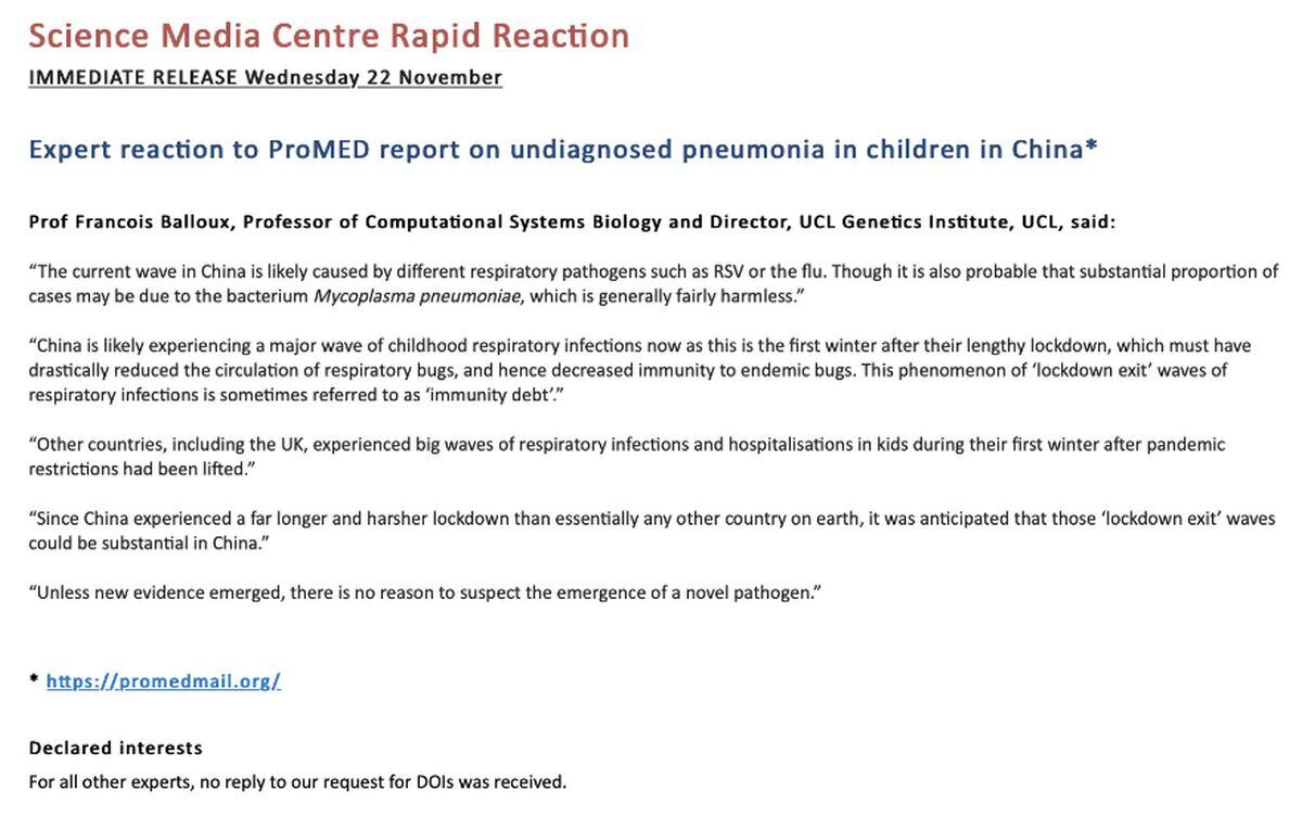 Otra menor con la misteriosa neumonía infantil se encuentra en hospital a la espera de atención (Foto: Francois Belloux / X)
