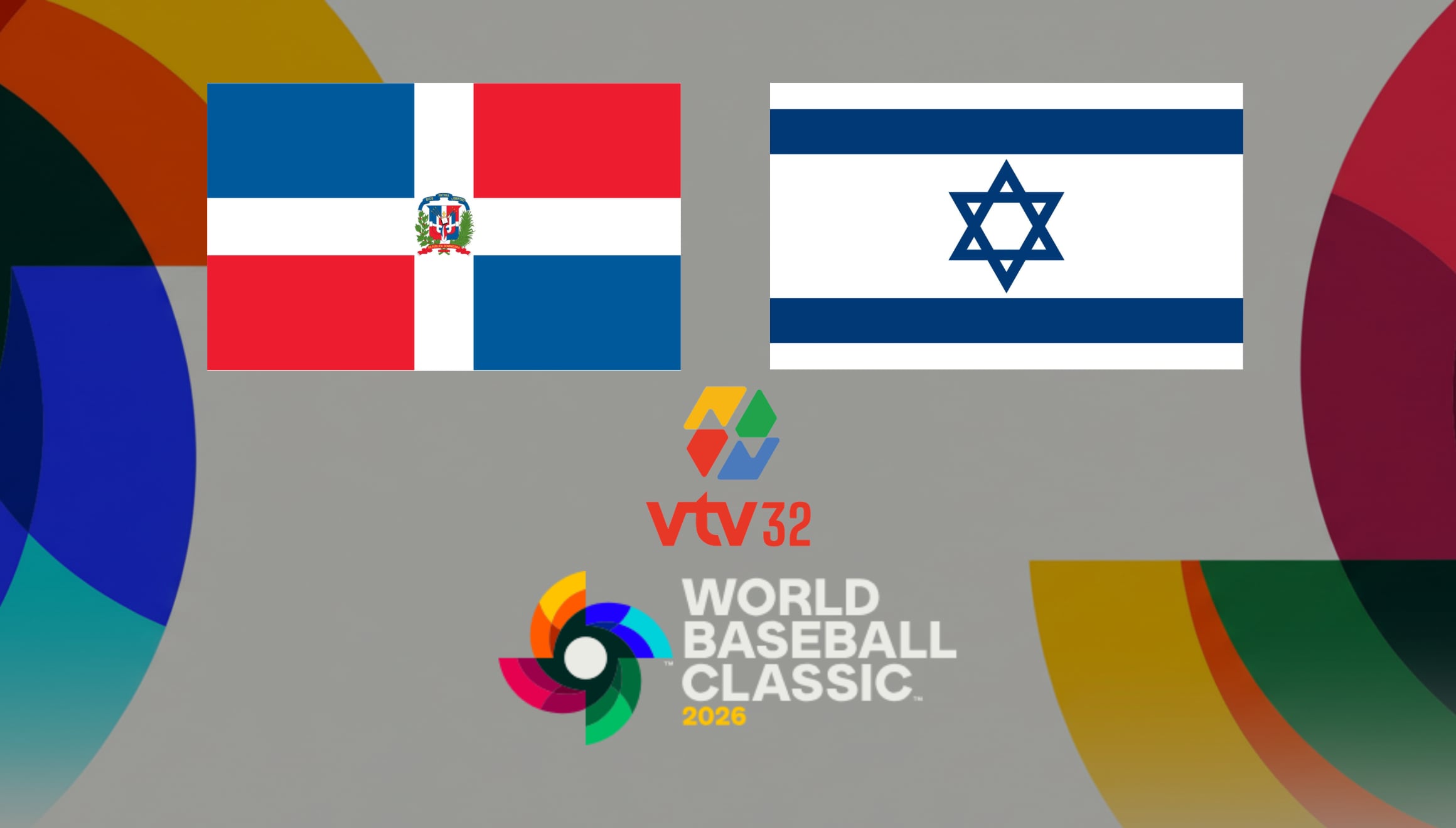 ¡Apoya a la República Dominicana! Sintoniza VTV Canal 32 para ver el juego contra Israel por TV abierta. Cobertura total del Clásico Mundial de Béisbol 2026 también por Béisbol Play Online. ¡No faltes! | Crédito: mlb.com / Composición Gestión Mix