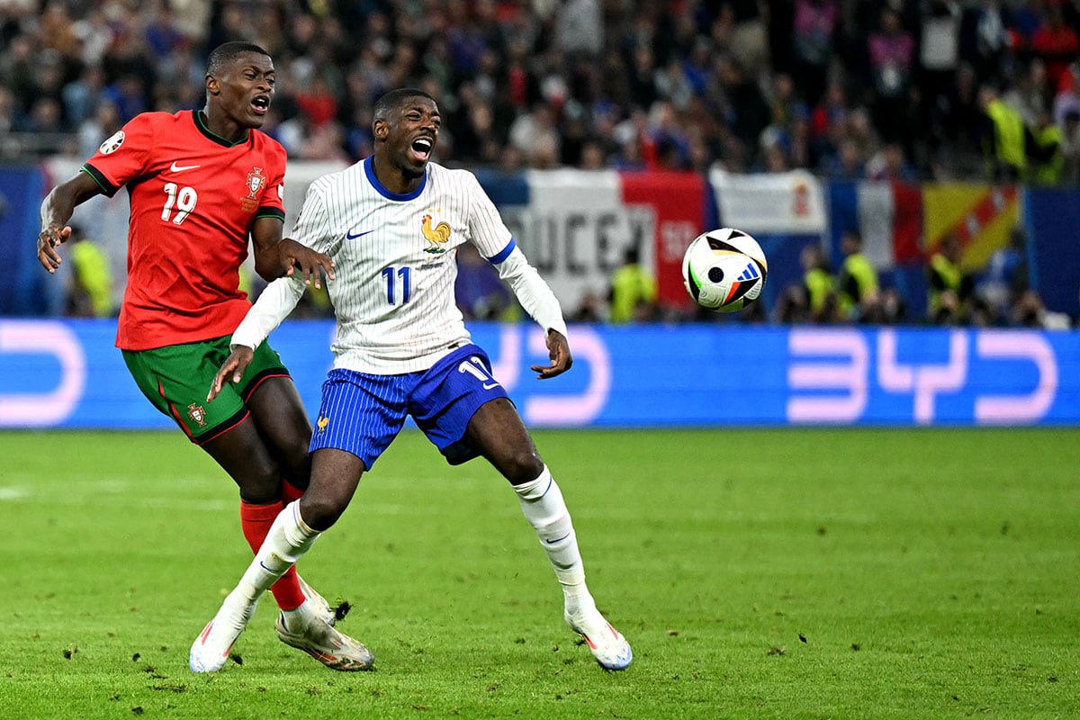 Francia logró la agónica clasificación por penales (5-3) ante Portugal y clasifica a las semifinales de la Eurocopa 2024en el Volksparkstadion de la ciudad de Hamburgo, Alemania. (Foto: AFP)
