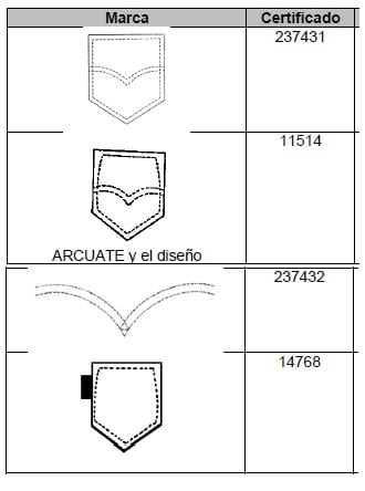 Estas son las marcas (con certificados N° 14768; 237431; 11514 y 237432) objeto del reclamo de Levi Strauss & Co. (Foto: Indecopi)