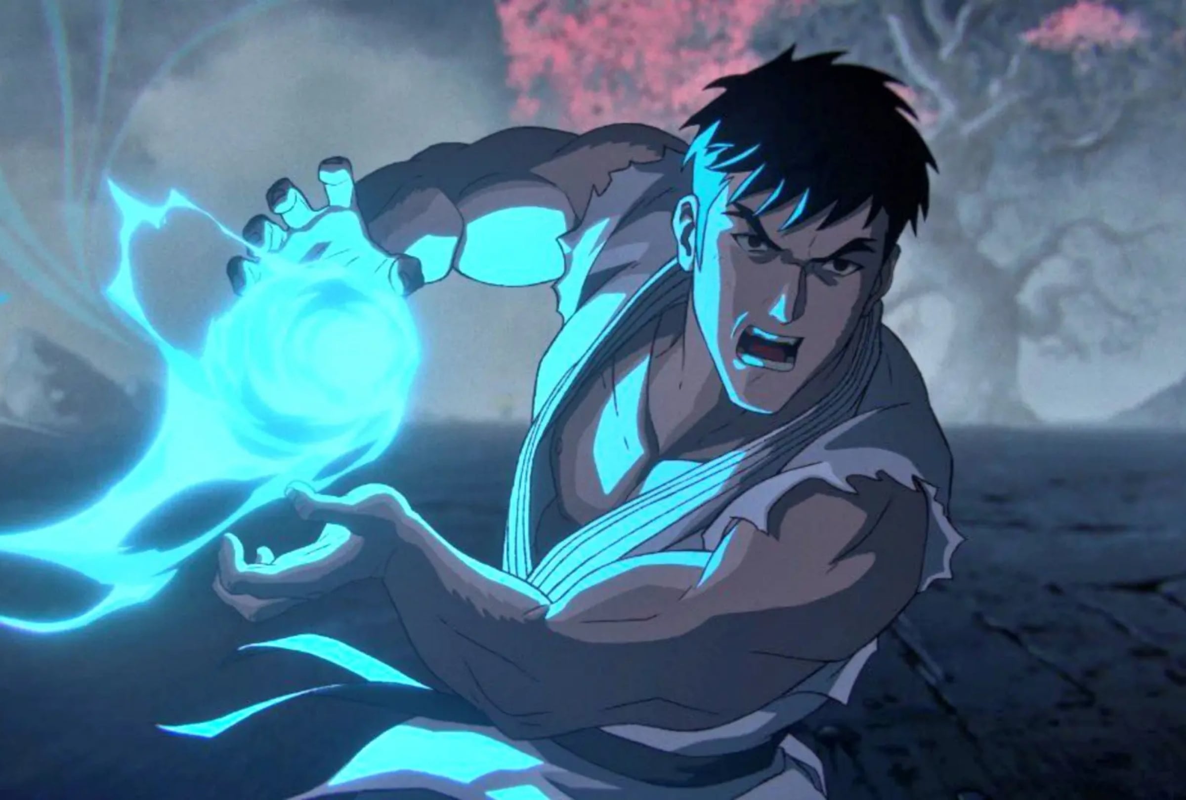 Ryu cargando su icónico Hadouken en una secuencia de animación tradicional 2D de la película live-action "Street Fighter" (Foto: Legendary Pictures / Capcom / Paramount Pictures)