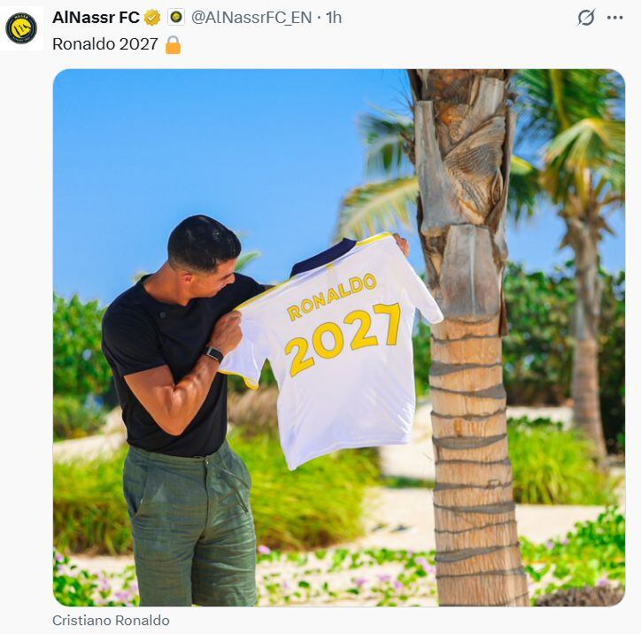 El delantero portugués Cristiano Ronaldo seguirá, al menos, dos temporadas más en el Al Nassr FC de Arabia Saudita, hasta 2027, según ha anunciado el club.