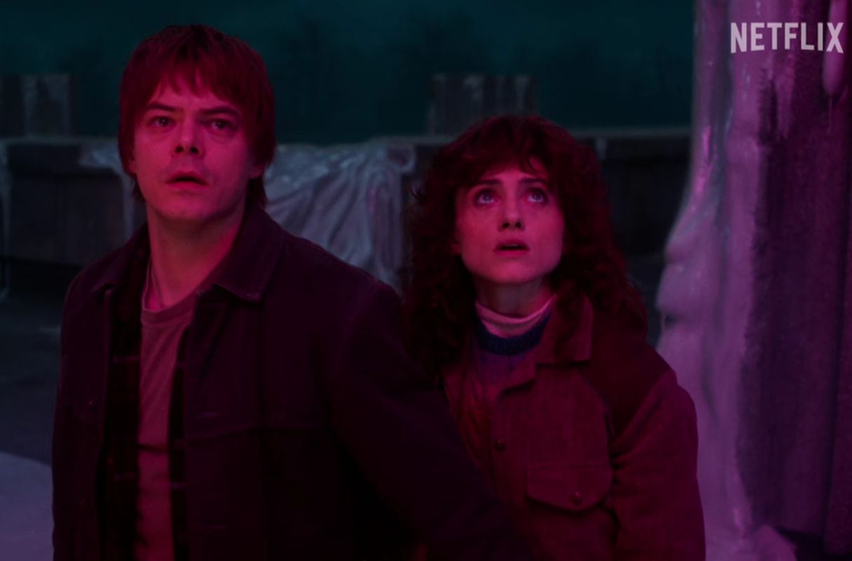 Jonathan (Charlie Heaton) y Nancy (Natalia Dyer) en el tráiler del volumen 2 de la quinta y última temporada de “Stranger Things” (Foto: Captura de video)