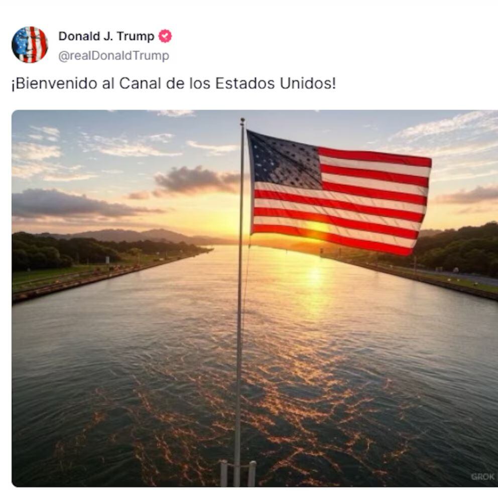 En un post en su cuenta de Facebook, Donald Trump publicó una imagen de un buque con bandera de Estados Unidos con la leyenda “¡Bienvenido al Canal de EE.UU.!”