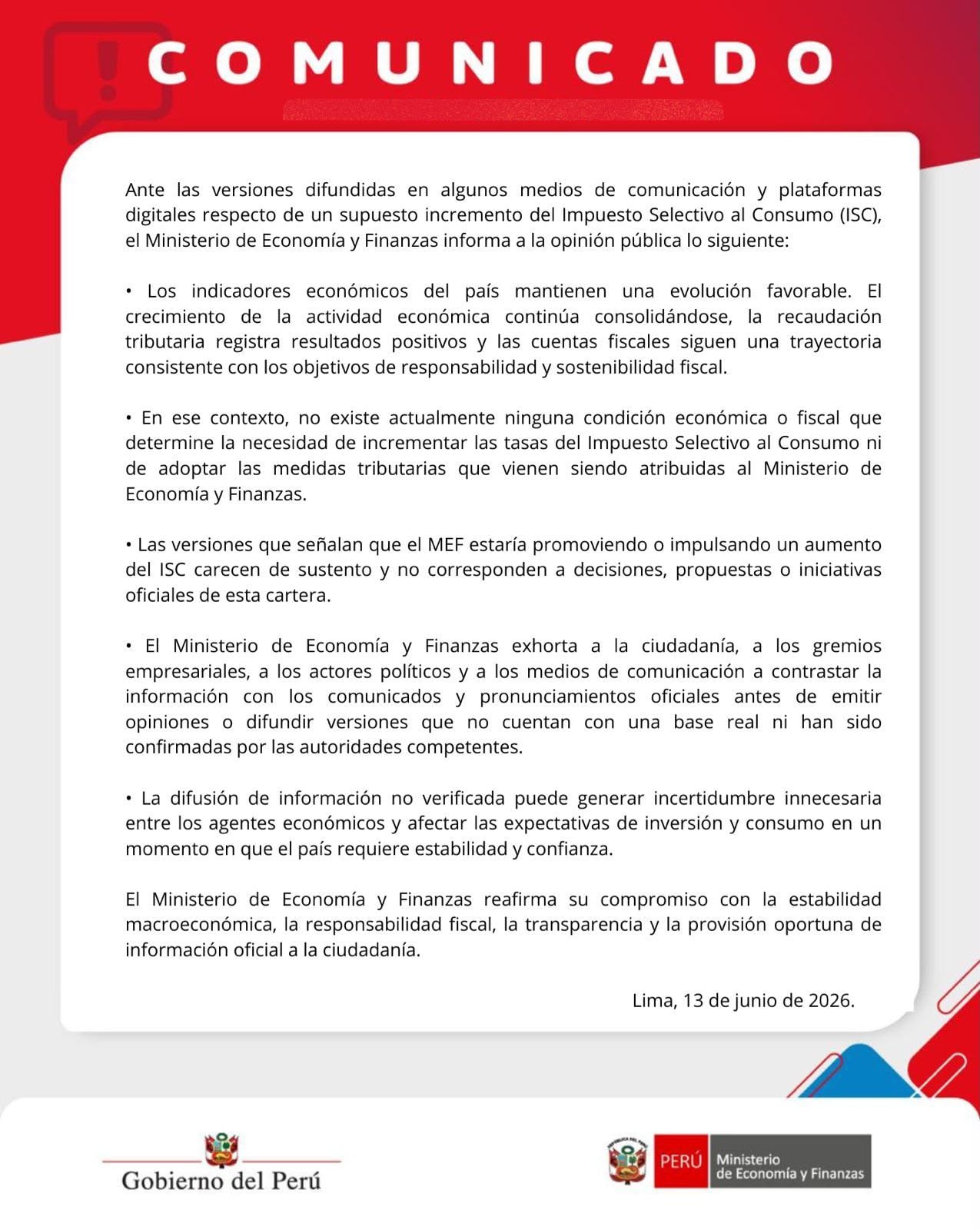 MEF rechaza alza del ISC