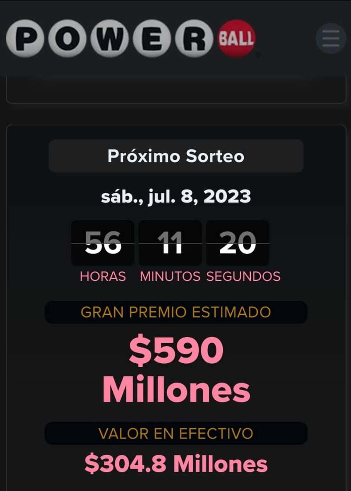Powerball sortea un bote de 590 millones de dólares el 8 de julio de 2023 (Foto: Powerball)