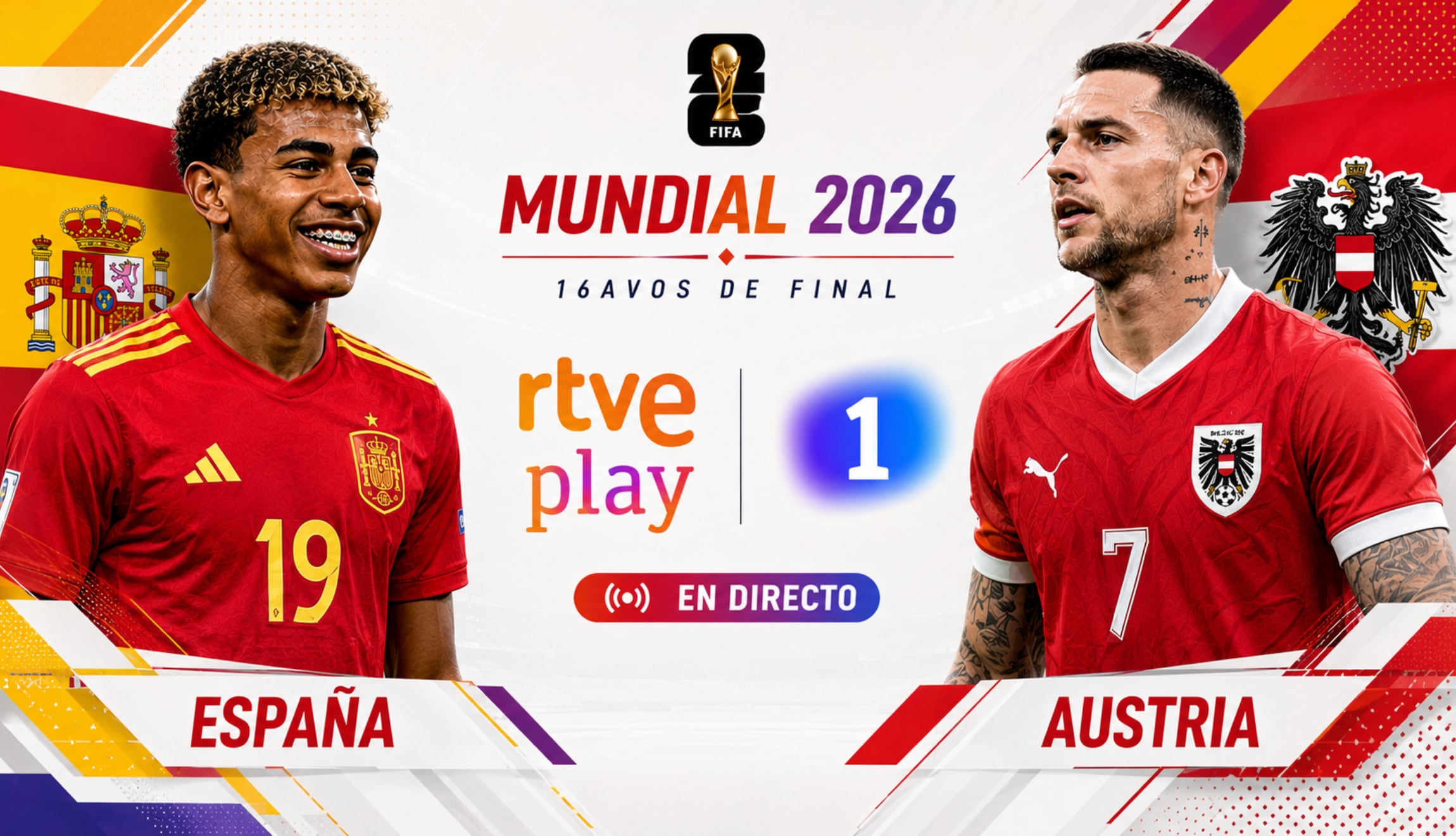 Señal de RTVE Play y TVE La 1 en directo para ver España vs. Austria por 16avos de final del Mundial de Fútbol 2026, desde el SoFi Stadium de Los Angeles, California. (Foto: Imagen creada por Gestión Mix utilizando la IA de Chat GPT)