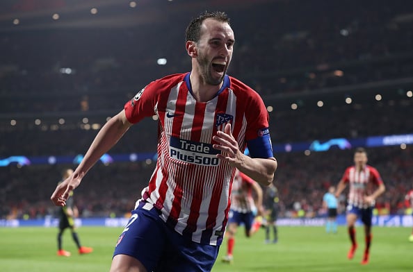 MADRID, SPAIN - FEBRUARY 20: Diego Godin of Atletico Madrid celebrates after scoring his team's second goal during the UEFA Champions League Round of 16 First Leg match between Club Atletico de Madrid and Juventus at Estadio Wanda Metropolitano on February 20, 2019 in Madrid, Spain. (Photo by Angel Martinez/Getty Images)