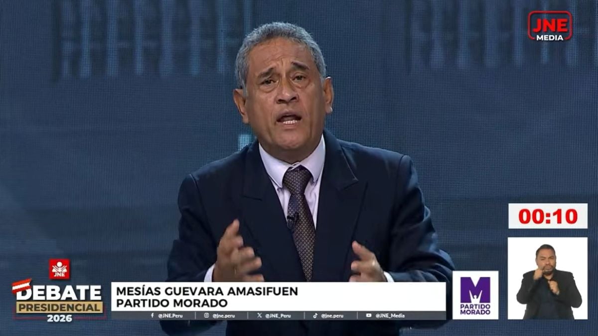 Mesías Guevara expuso sus propuestas en educación, ciencia y tecnología durante el debate presidencial organizado por el Jurado Nacional de Elecciones. Foto: Captura Video YouTube.