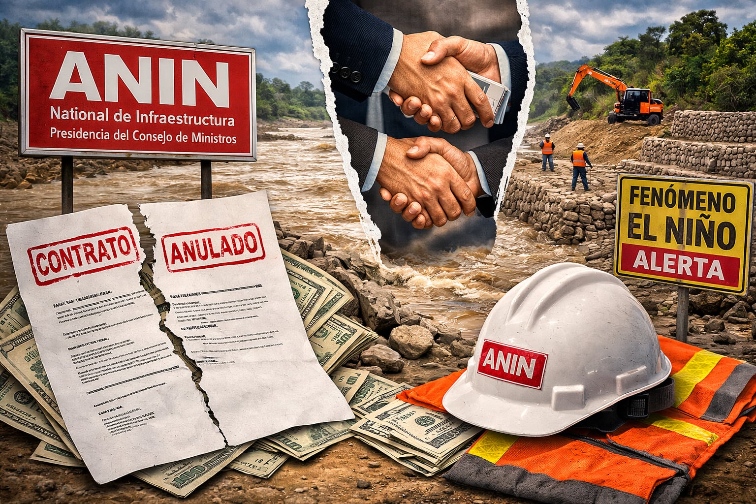 Los contratos resueltos, en el marco del acuerdo Gobierno a Gobierno (G2G) con Reino Unido, corresponden a proyectos de defensas ribereñas de 7 ríos: Lacramarca, Casma, Huarmey, Chicama, Virú, Cañete y Huaura. Fotocomposición: ChatGPT, Alessandro Azurín, Diario Gestión.