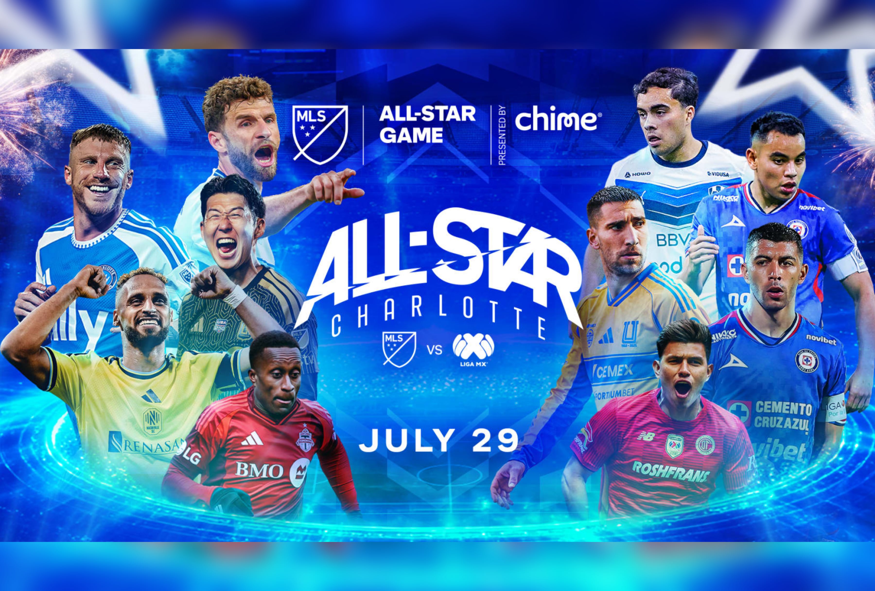 Las figuras de la MLS y la Liga MX se enfrentan en el All-Star Game 2026 desde Charlotte, Carolina del Norte. Consulte la guía de horarios y canales de televisión para seguir el partido en vivo en EE. UU. y México. | Crédito: mls.com / Composición Mag