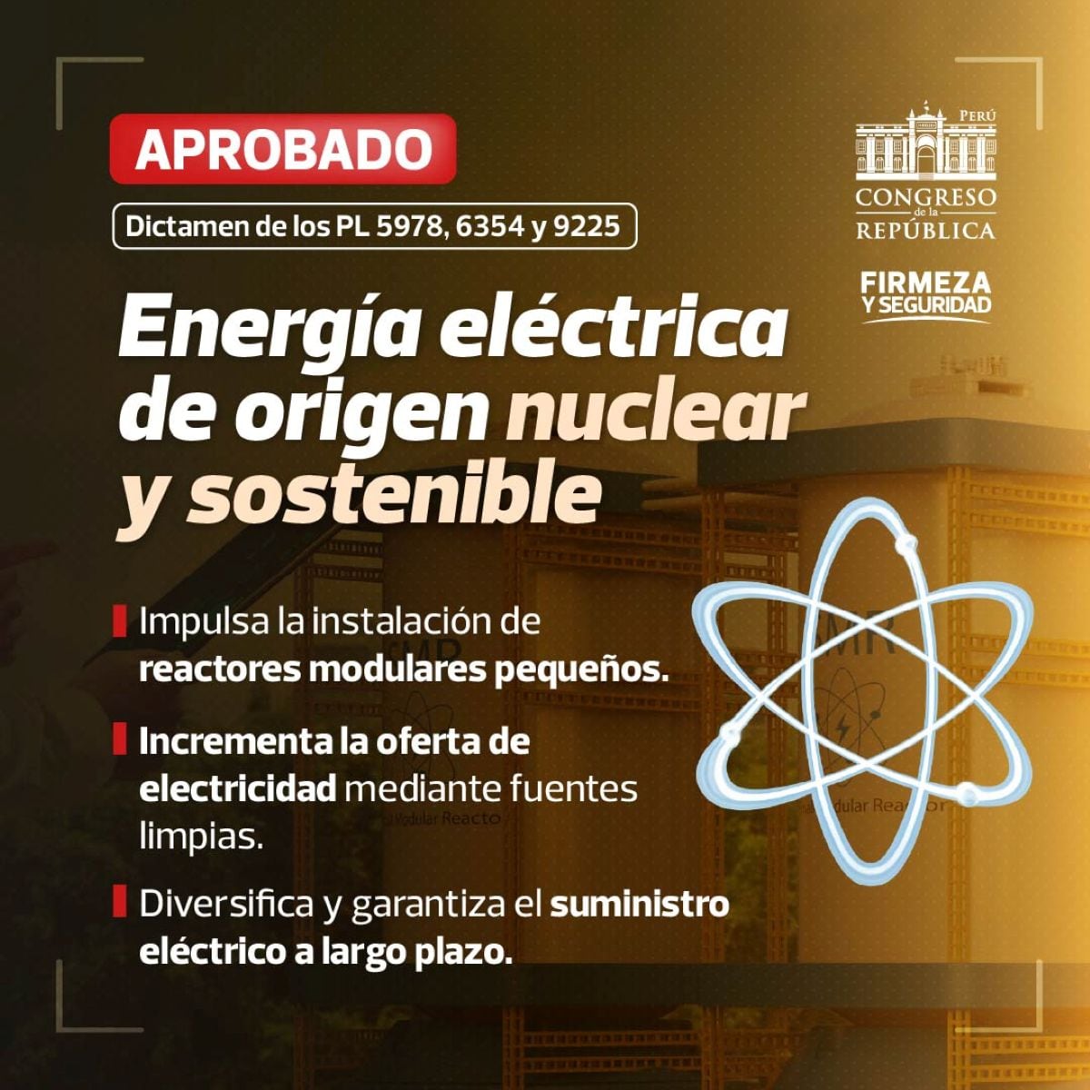 El Pleno del Congreso aprobó el dictamen de allanamiento que promueve la generación eléctrica de origen nuclear y la instalación de reactores modulares pequeños en el país. Foto: Congreso.