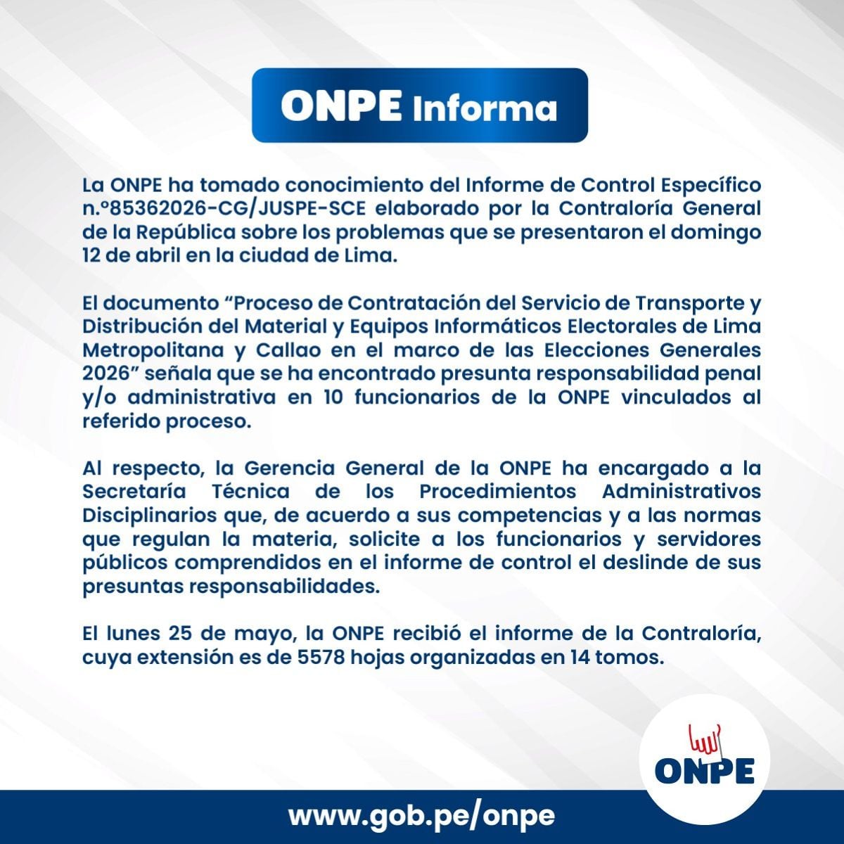 Comunicado de la ONPE. Foto: X.