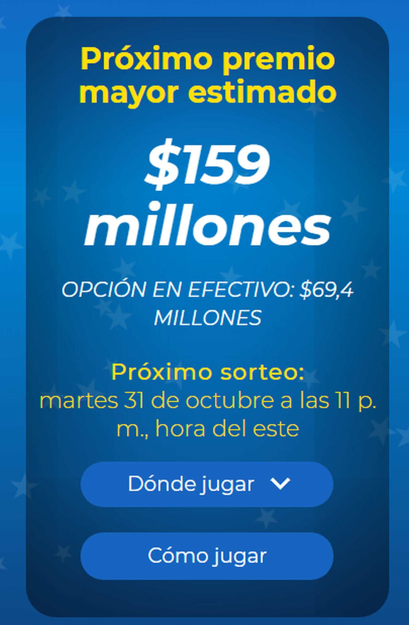 La lotería Mega Millions ofrece 159 millones este 31 de octubre (Foto: Mega Millions)