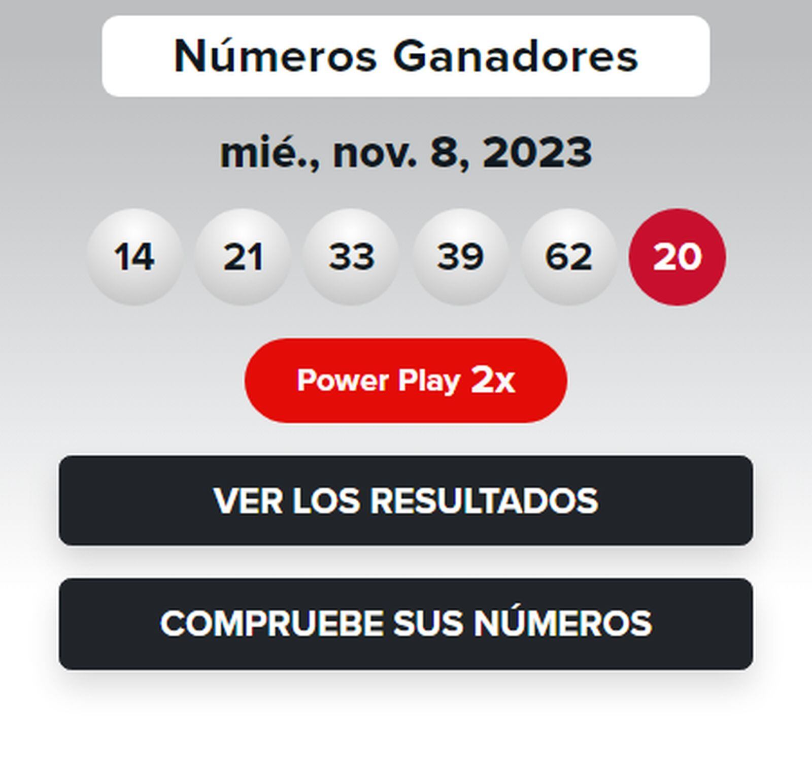 Resultados del sorteo del 9 de noviembre de la lotería Powerball (Foto: Powerball)