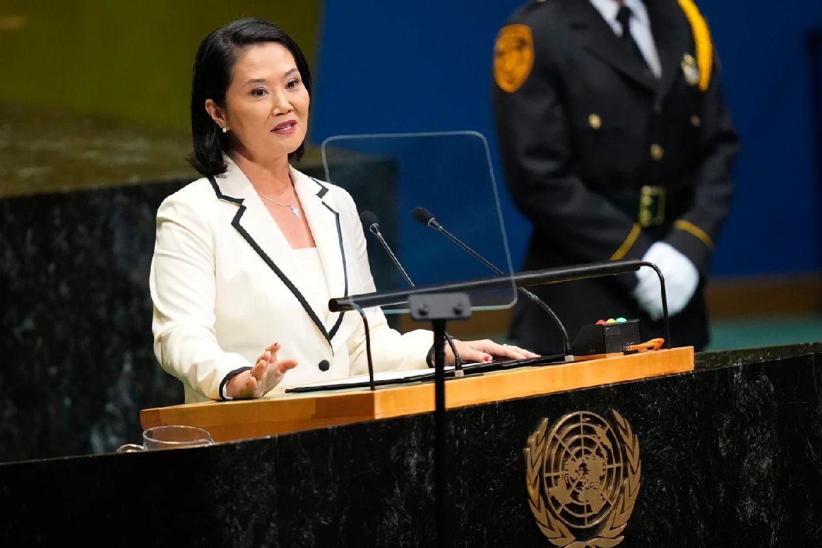 La presidenta de Perú, Keiko Fujimori, interviene en la Asamblea General de las Naciones Unidas en la sede de la ONU, el martes 22 de septiembre de 2026. (Foto: AP/Yuki Iwamura)