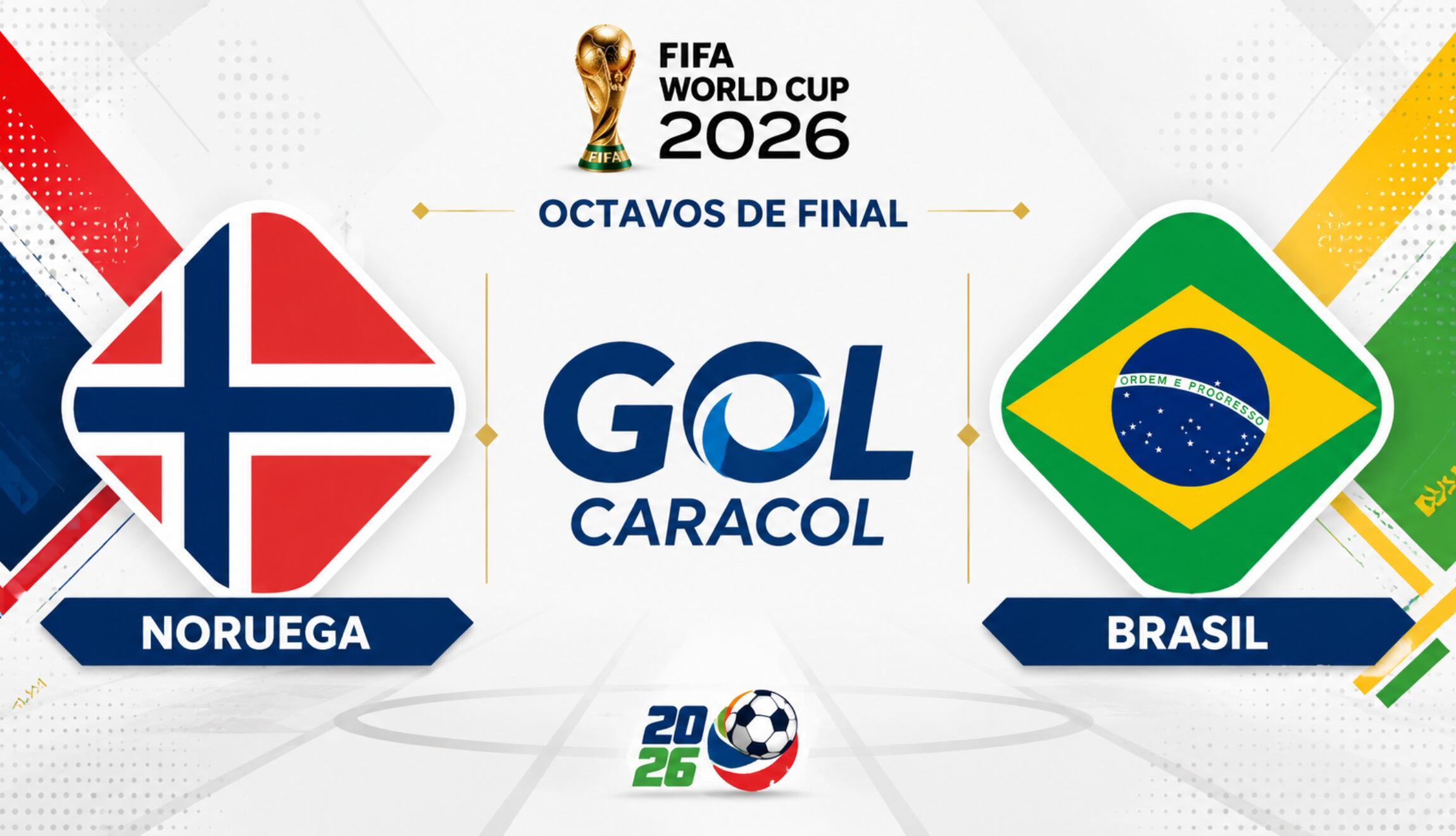 Señal de GOL Caracol EN VIVO para ver el partido de Noruega vs. Brasil, con Erling Haaland, por los octavos de final del Mundial de Fútbol 2026, este domingo 5 de julio desde el Metlife Stadium de New Jersey. (Foto: Imagen creada por Gestión Mix utilizando la IA de Chat GPT)