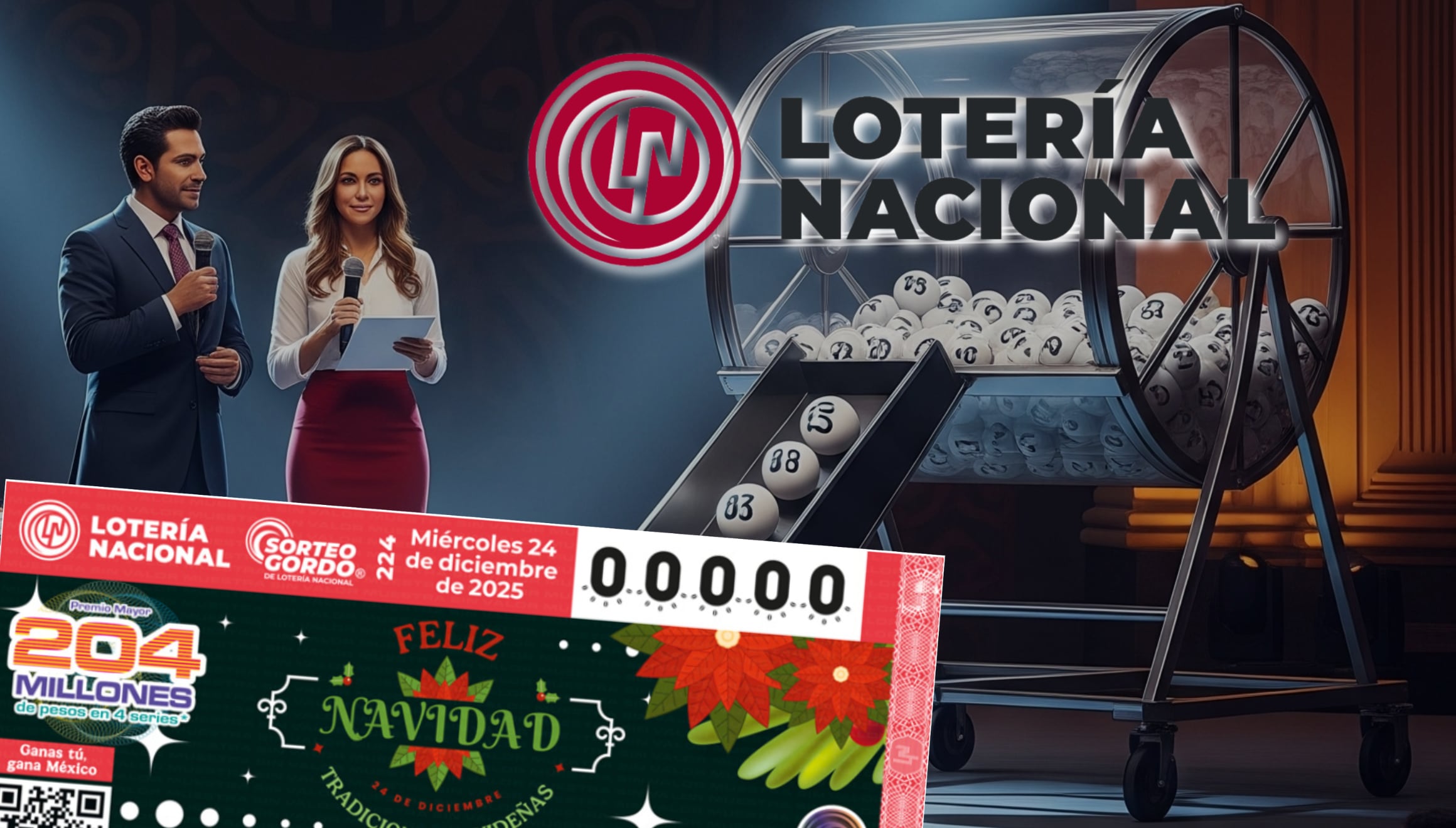 ¿Ya hay ganador? Consulta los resultados de la Lotería Nacional y quién se llevó el Premio Mayor del Sorteo Gordo de Navidad 224 hoy en México. ¡Busca tu número y celebra esta Nochebuena! | Crédito: Imagen creada por Gestión Mix usando la IA de Gemini / Composición GEC