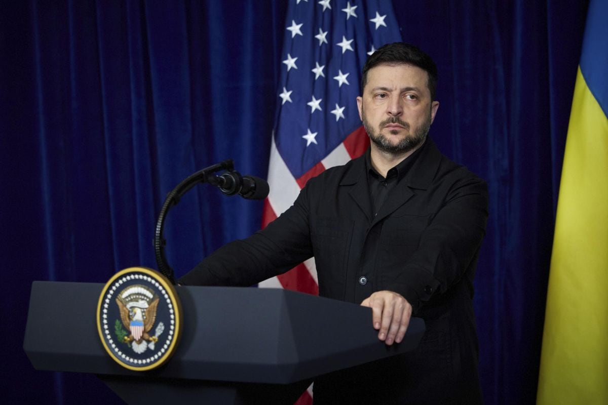 El presidente ucraniano, Volodymyr Zelensky, asistiendo a una rueda de prensa en Palm Beach, Florida, EE. UU., el 28 de diciembre de 2025. Foto: EFE/EPA/SERVICIO DE PRENSA PRESIDENCIAL