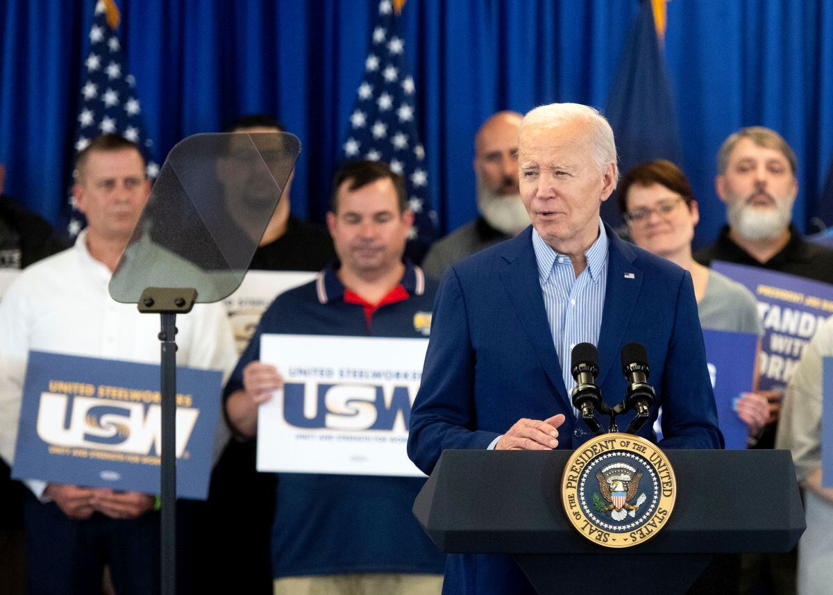 Joe Biden at United Steel Workers headquarters in Pittsburgh, Pennsylvania, on April 17.