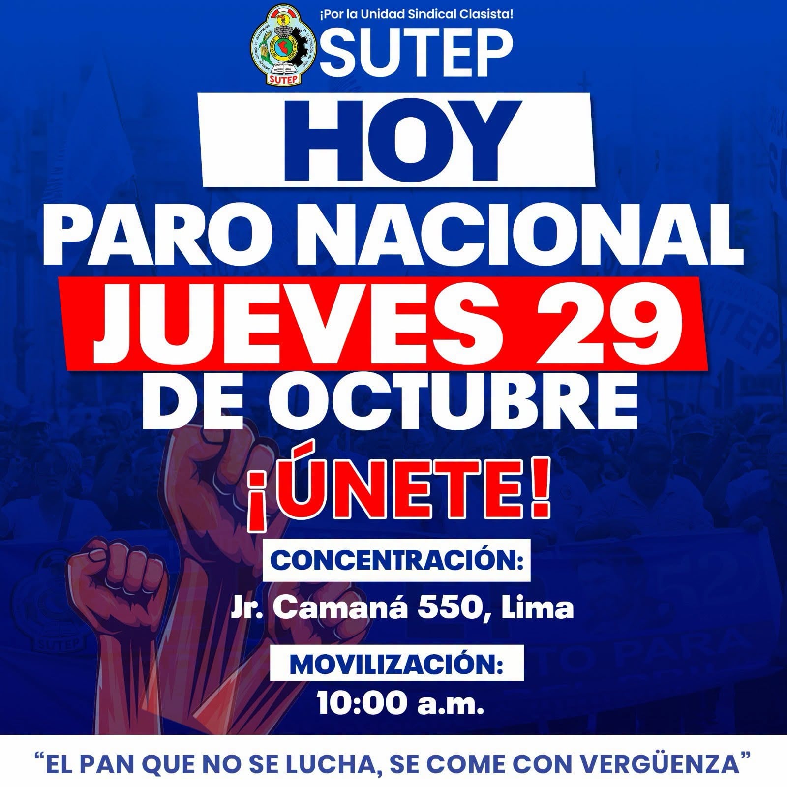 Anuncio de movilización del SUTEP. Foto: Facebook.