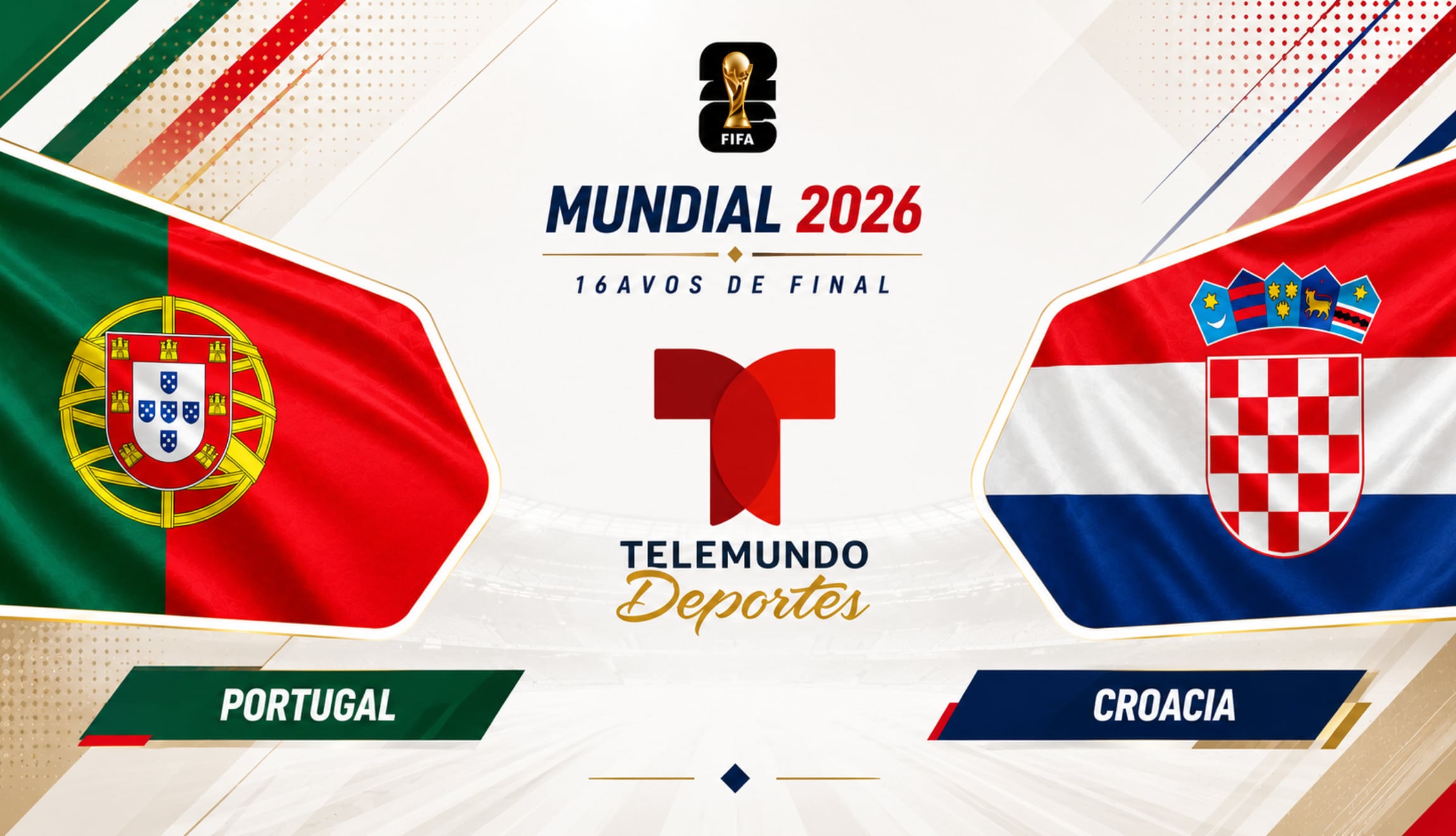 Señal de Telemundo Deportes en vivo y en directo para ver el partido de Portugal vs. Croacia, por 16avos de final del Mundial 2026, este jueves 2 de julio desde el BMO Field de Toronto. (Foto: Imagen creada por Gestión Mix utilizando la IA de Chat GPT)