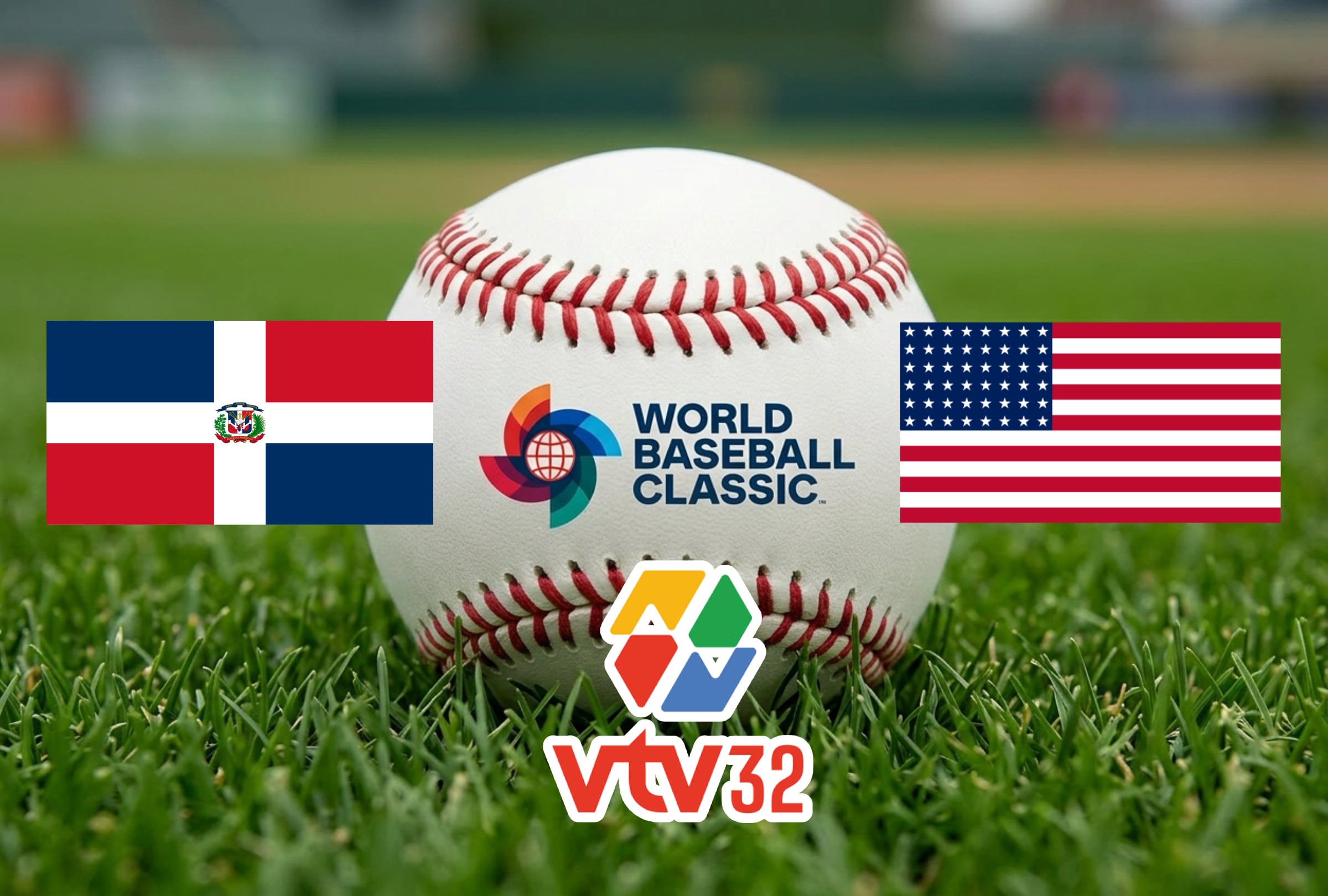 MIAMI, FLORIDA (ESTADOS UNIDOS), 15/03/2026.- Cobertura oficial de VTV Canal 32 EN VIVO GRATIS para ver el juego entre República Dominicana y Estados Unidos este domingo 15 de marzo por la semifinal del Clásico Mundial de Béisbol 2026 desde Miami, Florida. FOTO DE CHATGPT