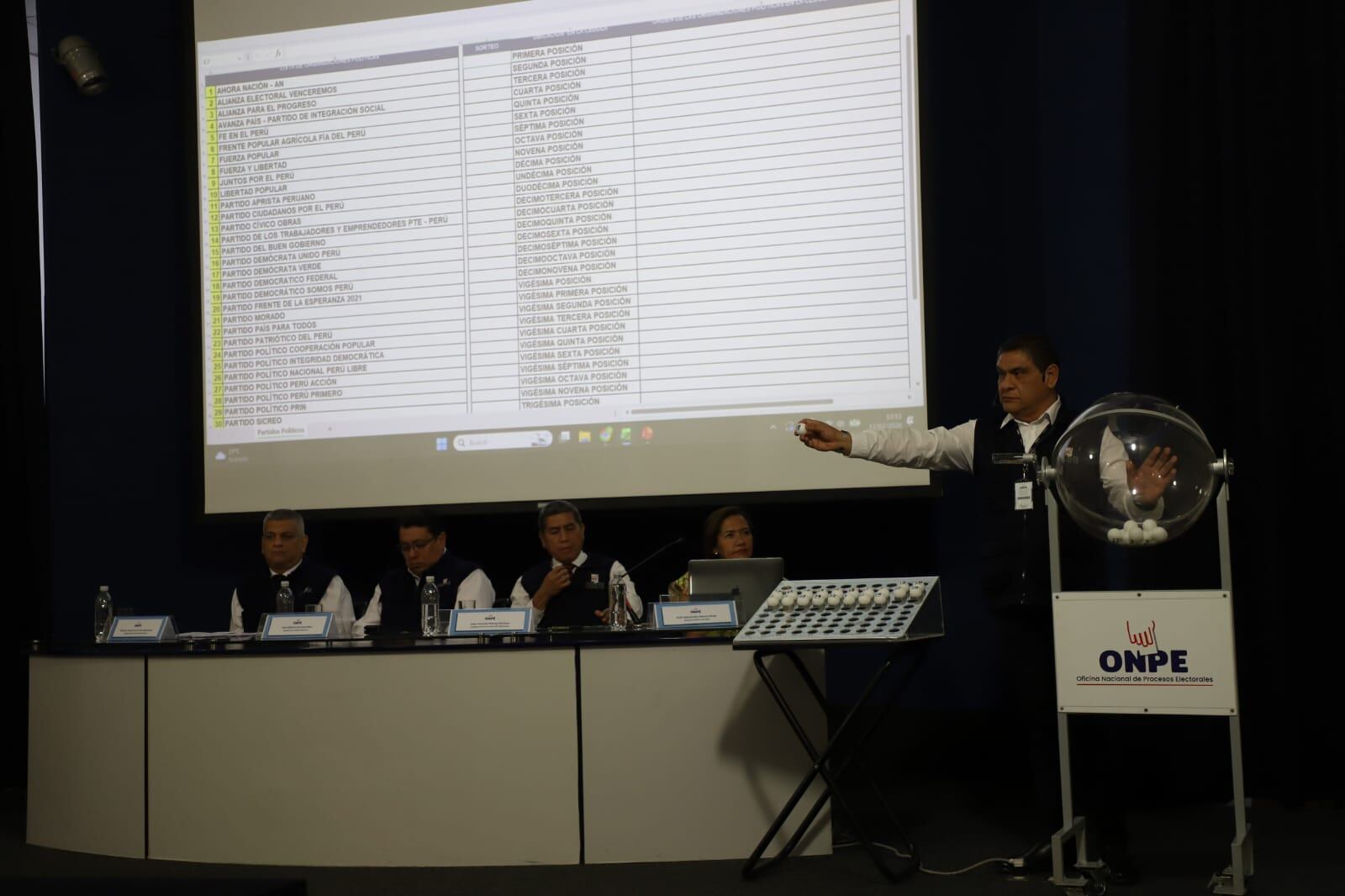 ONPE realizó sorteo de la ubicación de partidos políticos en cédulas de sufragio. (Foto: Difusion)