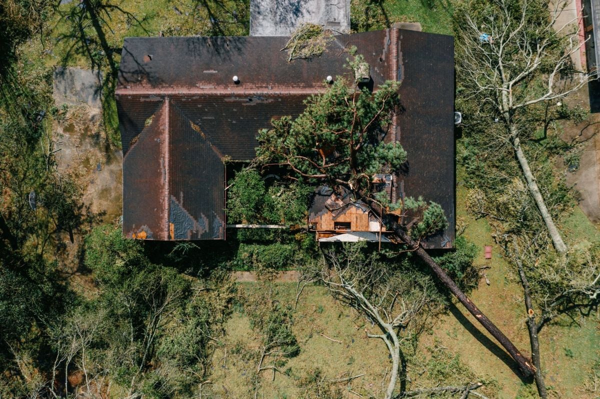 Una casa dañada por un árbol caído después de que el huracán Laura tocara tierra en Luisiana, EE.UU. Fotógrafo: Bloomberg Creative Photos/Bloomberg Creative Collection